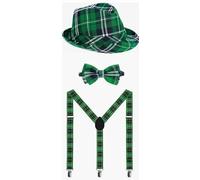 EduPlayte 4 disfraz de San Patricio del Día de San Patricio, juego de disfraz de patricio con 1 sombrero de día de patricio, 1 pajarita verde, 1 gafas y 1 accesorios para tirantes para adultos, niños