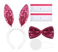 EduPlayte 5 Piezas Rosa Accesorios de Disfraz de Conejo, Traje de Conejo para Pascua, Incluye Diadema con Orejas, Cuello con Pajarita, Corbata y Nariz, para Fiesta de Carnaval