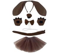 EduPlayte 6 Piezas Disfraz de Perro Set, disfraz de perro de cachorro, Incluye Orejas, Cola de Perro, Marrón Guantes Pajarita, Falda, Corbata, Nariz, Accesorios de Disfraces de Animales para Niños