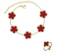 EduPlayte Accesorios Lucky Para Mujer, 2 pcs Conjunto de Joyas Para Pulsera y Anillo, Estilo Minimalista Afortunado Contra Las Alergias, Ideal Para Regalos Mujeres