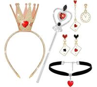 EduPlayte Accesorios para disfraz de reina, juego de disfraz de reina de corazón rojo con corona de varilla, pendientes de corazón, Halloween, Navidad, cumpleaños, carnaval, cosplay, cumpleaños