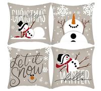 EduPlayte Cojines Navidad, Funda Cojin Navidad, Fundas Cojines 45x45, Juego de 4 Fundas Cojin Navidad,Navideños Fundas Cojines Decorativos,Lino Funda de Cojines Navideños para Decorations