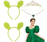 EduPlayte Conjunto de diademas con orejas de ogro verde, 4 piezas Diademas de monstruos con corona y collar, accesorios de disfraces de carnaval para fiestas de disfraces y cosplay