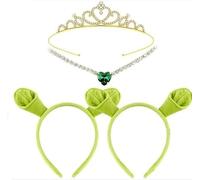 EduPlayte Conjunto de diademas con orejas de ogro verde, 4 piezas Diademas de monstruos con corona y collar, accesorios de disfraces de carnaval para fiestas de disfraces y cosplay