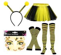EduPlayte Disfraz Abeja Mujer,Disfraz Abeja Niña,Adulto,de Niño,Gafas de,Diadema de,Guantes sin Dedos, Calentador de Piernas, Falda de Tul, de Carnaval o Cosplay