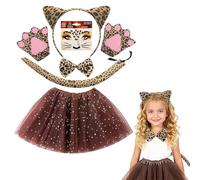EduPlayte Disfraz de Estampado de Leopardo para Mujeres - Vestido de Guepardo con Diadema de Orejas, Guantes, Cola & Lentejuelas Cara, Disfraz de Estampado Animal para Halloween, Fiesta, Cosplay
