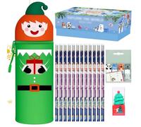EduPlayte Estuche de silicona 2 en 1 con papel de carta de Navidad - Estuche Kawaii, estuche para lápices, bonito material escolar, Elf+12 Lápices + Sacapuntas + Marcapáginas, Kawaii