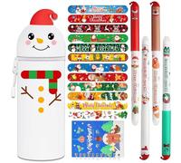 EduPlayte Estuche de silicona 2 en 1, diseño de muñeco de nieve, 12 anillos de chismes + 4 lápices de borrar + carpeta de anillas, soporte para lápices de mesa, estuche para lápices de colores