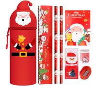 EduPlayte Estuche de silicona 2 en 1 - Estuche de Navidad Kawaii, juego de 6 lápices - Soporte para lápices de mesa, cremallera, estuche para lápices, rotuladores, oficina, universidad, lindo material