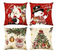 EduPlayte Fundas de Almohadas Navideñas,4 Piezas Navidad Fundas Cojines45x45,Algodón Lino Throw Pillow Case,para Sofá Cama para Decoracion