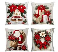EduPlayte Fundas de Almohadas Navideñas,4 Piezas Navidad Fundas Cojines45x45,Algodón Lino Throw Pillow Case,para Sofá Cama para Decoracion
