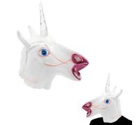 EduPlayte Mascarilla de Unicornio de Carnaval, Máscara de Cabeza Completa de Latex para Disfraces de Cosplay, Adultos y Fiestas Temáticas, Material Vinilo Blanco-Rosa, Ideal para Carnaval