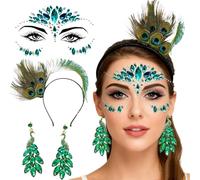 EduPlayte Plumas de pavo real, disfraz para mujer, máscara de pavo real y adornos para el pelo, pendientes de pavo real, disfraz de plumas, accesorios de pavo real para Halloween, carnaval y cosplay.