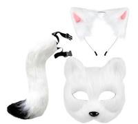 EduPlayte Zorro Disfraz, 3 Piezas Conjunto de Disfraces de Zorro Lobo Animal, Fox Faux Fur Cola y Oreja de Zorro con Máscara de Zorro, para Disfraz de Animal Cosplay Cumpleaños Carnaval