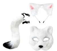 EduPlayte Zorro Disfraz, 3 Piezas Conjunto de Disfraces de Zorro Lobo Animal, Fox Faux Fur Cola y Oreja de Zorro con Máscara de Zorro, para Disfraz de Animal Cosplay Cumpleaños Carnaval