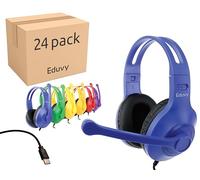 Eduvy Auriculares tipo C a granel para aula con micrófono. Paquete escolar de alta resistencia con cable para estudiantes con micrófono giratorio. Se adapta a puertos USB C en portátiles y tabletas