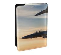 EdWal Aircraft Fighter Jets - Funda para pasaporte con tarjetero de crédito, funda de piel para pasaporte, para mujeres y hombres, identificación familiar, viajes, Black, Talla única