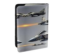 EdWal Aircraft Fighter Jets - Funda para pasaporte con tarjetero de crédito, funda de piel para pasaporte, para mujeres y hombres, identificación familiar, viajes, Black, Talla única