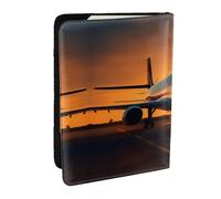 EdWal Airplane at Sunset - Funda para pasaporte con tarjetero de crédito, funda de cuero para pasaporte, para mujeres y hombres, identificación familiar, viajes, Black, Talla única