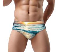 Edwal Beach Sunset Ocean Waves - Calzoncillos de talle bajo para hombre, ropa interior suave con bolsa de contorno de apoyo para uso diario, Negro, 3XL