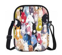 Edwal Bolso cruzado pequeño con estampado de caballos de dibujos animados coloridos para mujer, impermeable, con correa ajustable, para viajes y trabajo