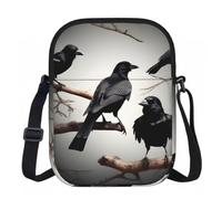 Edwal Bolso cruzado pequeño con estampado de cuervo negro con diseño de pájaros en una rama para mujer, impermeable, con correa ajustable, para viajes y trabajo
