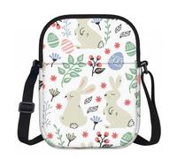 Edwal Bolso cruzado pequeño con estampado de flores y conejitos para mujer, impermeable, con correa ajustable, para viajes y trabajo