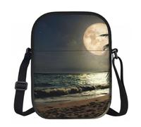 Edwal Bolso cruzado pequeño con estampado de palmera de playa tropical con luna llena y noche estrellada para mujer, impermeable, con correa ajustable, para viajes y trabajo