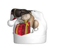 EdWal Bonito sombrero de Papá Noel de felpa con estampado de cachorro de carlino de feliz cumpleaños, sombreros de Navidad para adultos, tocado acogedor para fiestas de Navidad