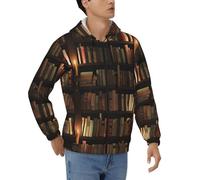 EdWal Book Room - Sudadera de manga larga con capucha y cremallera completa para hombre, diseño de biblioteca misteriosa, Negro, S