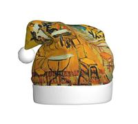 EdWal Cafe Terrace At Night - Sombrero de Papá Noel de felpa con estampado de café, sombreros de Navidad para adultos, tocado acogedor para fiestas de Navidad