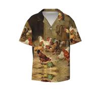 EdWal Camisas de manga corta con botones para hombre con estampado de gallina asada, ajuste holgado, estilo casual, para verano, playa, camisas de vestir para hombre, Negro, 54