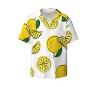 EdWal Camisas de manga corta con estampado de frutas de limón para hombre, camisas de vestir para hombre, estilo casual, holgadas, para verano, playa, camisas de vestir para hombre, Negro, 46