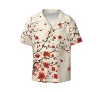 EdWal Camisas de vestir para hombre de manga corta con botones y estampado floral de ciruela japonesa, ajuste holgado, para verano, playa, camisas de vestir para hombre, Negro, 46