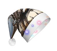 EdWal Cityscape Paris - Gorro de Navidad con luces LED, diseño de la Torre Eiffel de Francia, gorro de Navidad iluminado, sombreros de punto con luces LED, sombrero de Papá Noel unisex de invierno