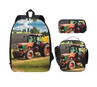 EdWal Company Farm Tractors - Mochilas estampadas con bolsa de almuerzo, estuche para lápices, 3 piezas, bolsa ligera para libros para escuela secundaria, Black, Talla única