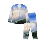 EdWal Conjunto de pijama con estampado de Cataratas del Niágara para mujer, conjunto de pijama de moda de manga larga y parte inferior de longitud completa, Negro, L