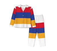 EdWal Conjunto de pijama con estampado de la bandera de Armenia para mujer, conjunto de pijama de moda de manga larga y parte inferior de longitud completa, Negro, L