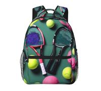 EdWal Divertidas raquetas de tenis y pelotas de tenis, mochila de senderismo con estampado de pelotas de tenis, mochila para laptop, para hombres y mujeres, mochila impermeable, bolsa de viaje fácil