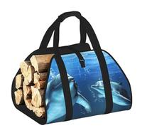 EdWal Dolphins in The Sea - Bolsa de transporte para troncos con lados abiertos, soporte de madera para chimenea, accesorio para chimenea