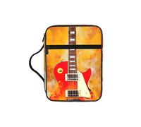EdWal Estuche de cosméticos con diseño de guitarra de rock en llamas con asa resistente, funda para tableta, pequeña bolsa de herramientas para libros