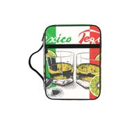 EdWal Estuche de cosméticos con estampado de bandera de México y tequila, bolsa de cosméticos con asa resistente, funda para tableta, pequeña bolsa de herramientas para libros