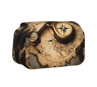 EdWal Estuche de lona con diseño de brújula y mapa del mundo antiguo, organizador de gran capacidad, multifuncional