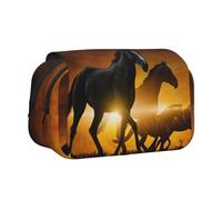 EdWal Estuche de lona con estampado de nubes brillantes rojas de caballos negros, estuche organizador de gran capacidad, bolsa multifuncional para lápices
