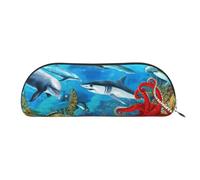 EdWal Estuche de maquillaje con estampado de delfines, tortugas marinas, tiburones, pulpos, arrecifes de coral, estuche para lápices, elegante estuche para lápices, bolsa de cosméticos de viaje,