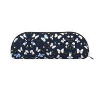 EdWal Estuche de maquillaje con estampado de flores blancas con mariposas azules, estuche para lápices, elegante estuche para lápices para mujer, bolsa de cosméticos de viaje, Silver, Talla única,