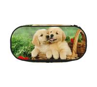 EdWal Estuche grande con estampado de cachorro Golden Retriever de gran capacidad para lápices, papelería, oficina, universidad, escuela, Black, Talla única, Organizador de bolsas