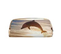 EdWal Estuche grande con estampado de delfín de animales divertidos, estuche grande para lápices, papelería, oficina, universidad, escuela, bolsa de maquillaje, Silver, Talla única, Neceser
