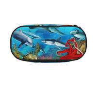 EdWal Estuche grande con estampado de delfines, tortugas marinas, tiburones, pulpos, arrecifes de coral, gran capacidad, para bolígrafos, oficina, universidad, escuela, Black, Talla única, Organizador