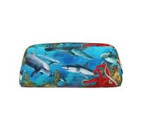EdWal Estuche grande con estampado de delfines, tortugas marinas, tiburones, pulpos, arrecifes de coral, estuche grande para lápices, papelería, oficina, universidad, escuela, Dorado, One Size,
